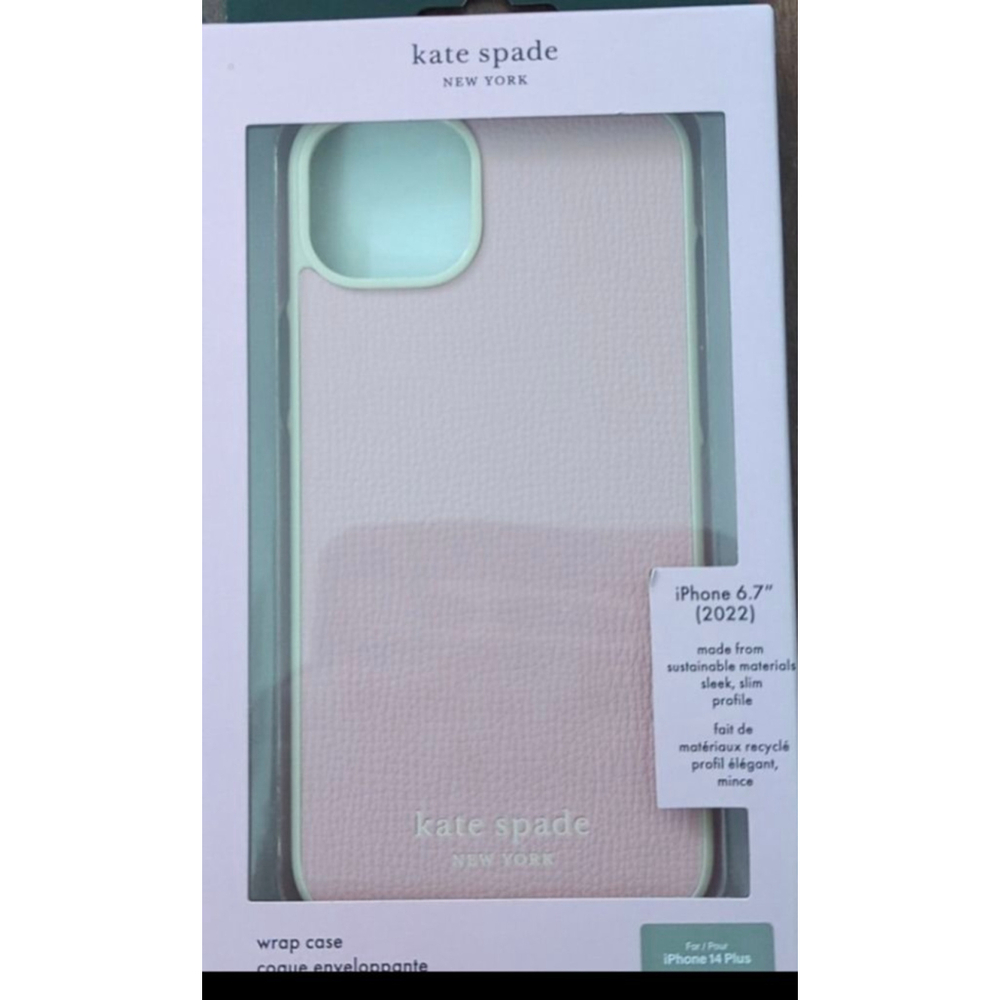 Kate Spade iPhone 14 Plus Phone Case Pink White iPhone Wrap Case